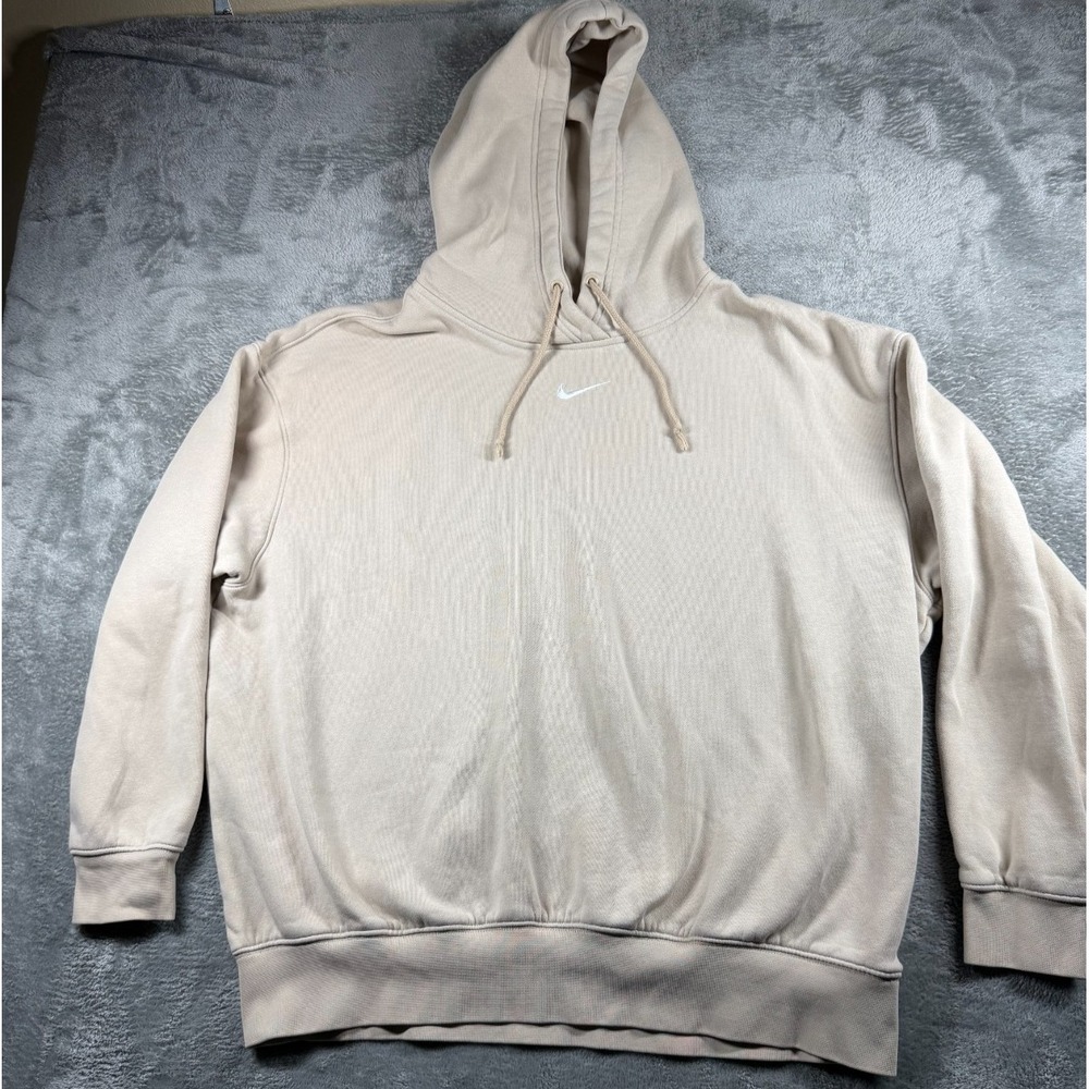 Vtg Nike Center Swoosh Hoodie Men's M Beige Tan Faded Pullover Sweatshirt